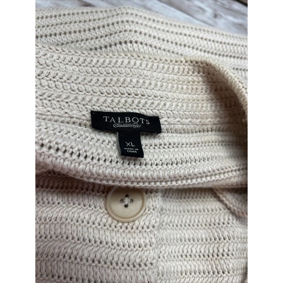 Women's TALBOTS XL Cotton Blend Cream Cable Knit Chunky Sweater Cardigan Relaxed - Picture 3 of 8